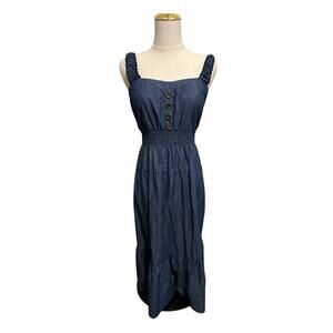 Indigo & Lace Womens Denim Midi Sun Dress Smocked Size M Tiered Coastal Cowgirl